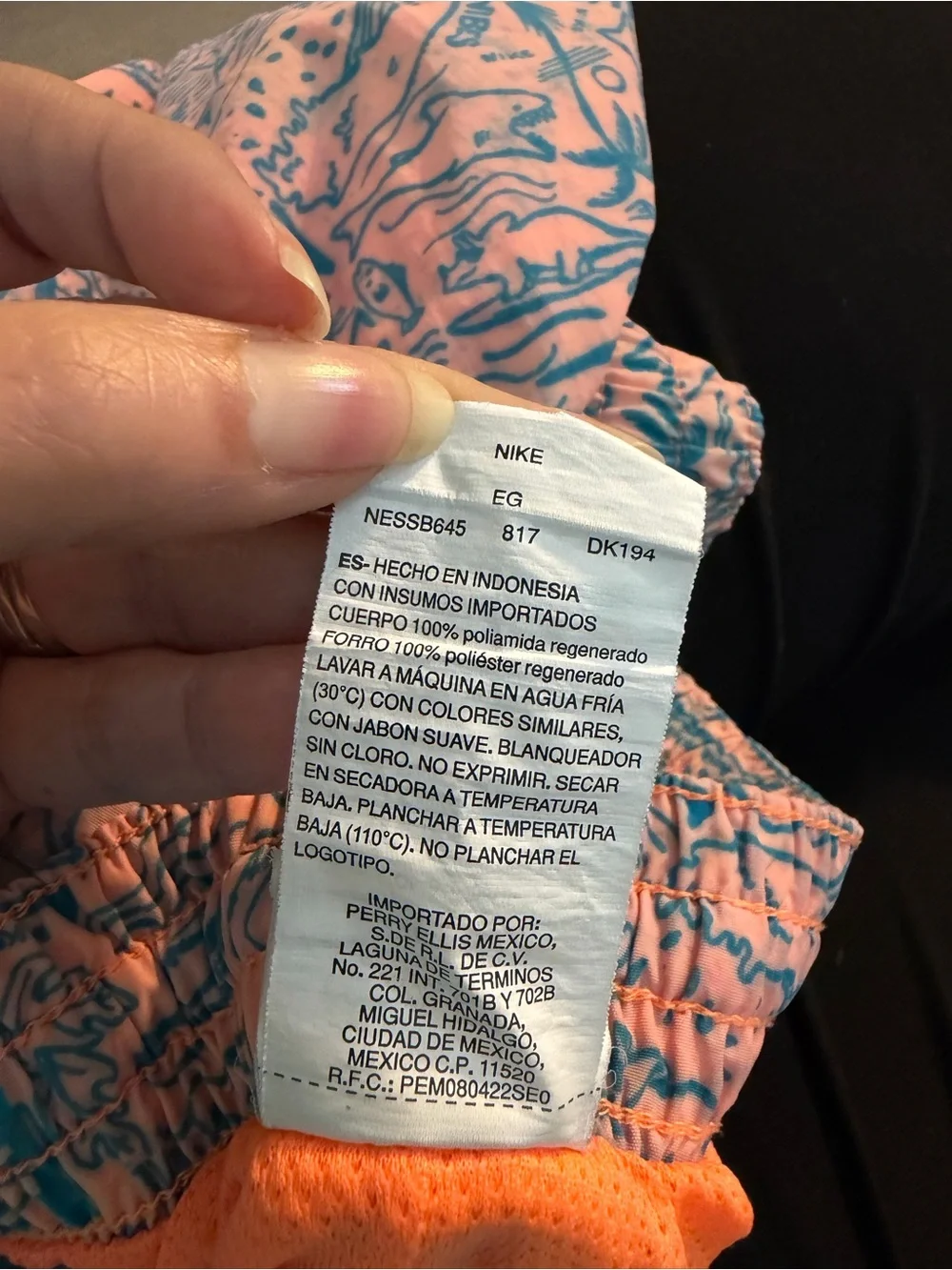 Nike Coral Swim Shorts with Blue Print and Orange Drawstring size XL 3 pockets